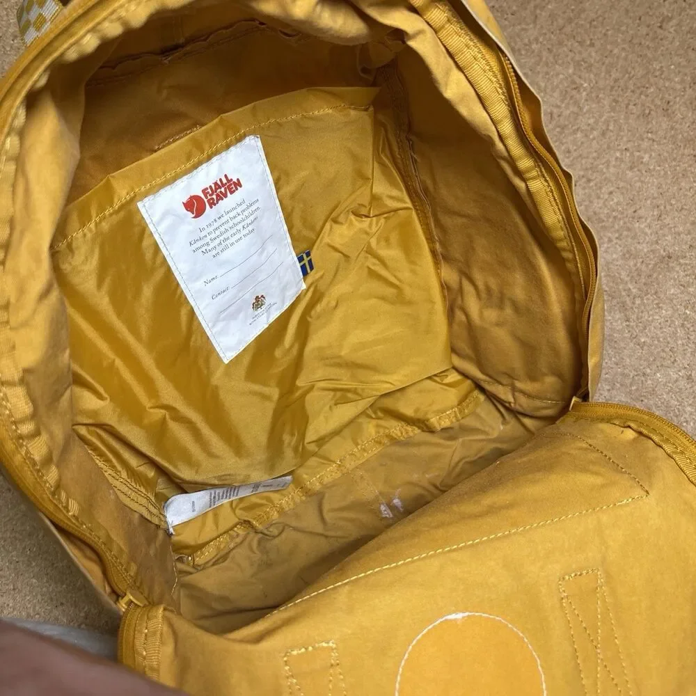 Fjallraven Kanken Backpack Yellow Distressed Worn Classic Bag